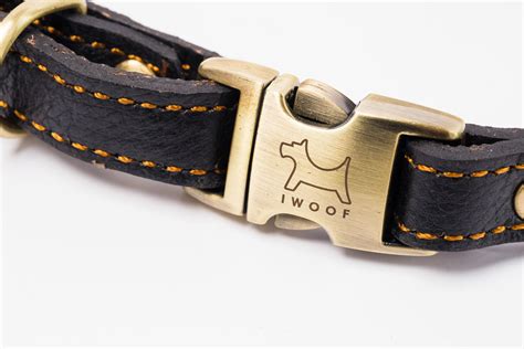 Embellished leather dog collar in black .